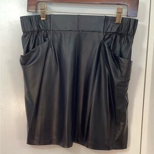 Black Faux Leather Skirt with Pockets